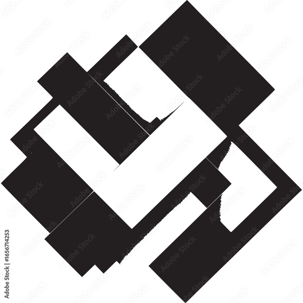 Poster Vector art of abstract geometric shape design with overlapping rectangles in black, white and gray