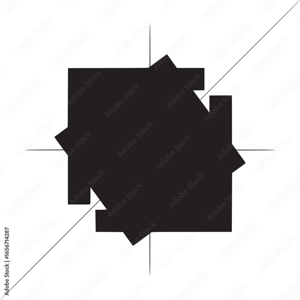 Poster Vector art of abstract geometric composition with a red square, black rectangle and diagonal lines on a light background