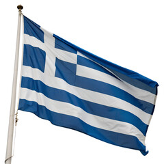 Obraz premium Greek flag waving on a flagpole isolated on transparent background
