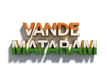 Fototapeta premium 3D rendered text of Vande Mataram in the colors of the Indian flag, celebrating national pride.