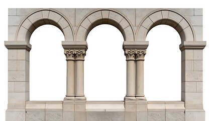 Obraz premium Three arches with stone columns and capitals.