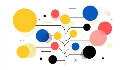 A creative mind map chart clipart, brainstorming process element, colorful connected nodes, flat design, isolated on white background.