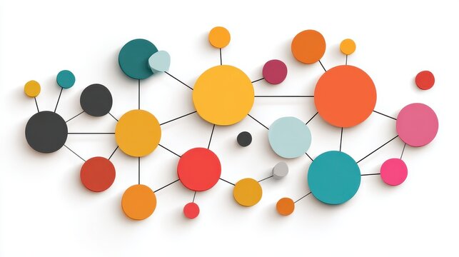 A creative mind map chart clipart, brainstorming process element, colorful connected nodes, flat design, isolated on white background.