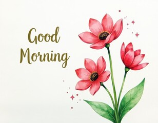 Obraz premium Good Morning Message with Watercolor Floral Illustration
