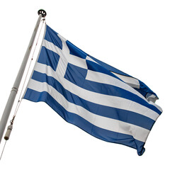 Obraz premium The flag of greece waving on a flagpole, isolated on transparent background