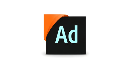 A digital advertising icon with a black square and an orange corner on a white background