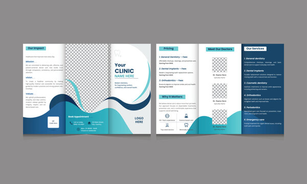 Minimal and professional Dental Clinic trifold brochure template for print, modern Healthcare & Dentistry trifold design.