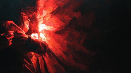 Fototapeta premium fiery embrace dark painting woman