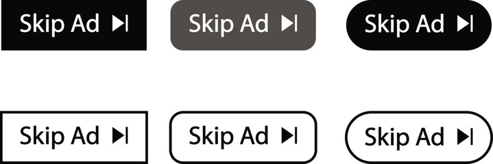 Skip Ad Buttons – Minimalist Vector Set for UI/UX and Video Interfaces