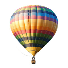 Naklejka premium and keyword list based on the image you provided.. Multicolored Hot Air Balloon Rises Gently in Clear Sky Above Open Landscape