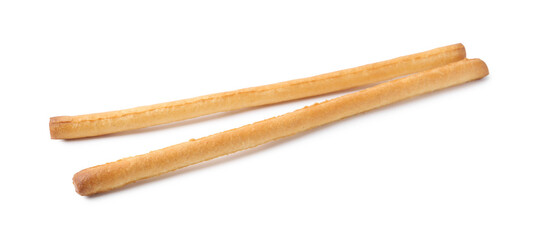 Two delicious grissini sticks isolated on white