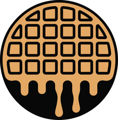 Appealing Waffle Icon with Syrup Drip in a Black Circle Design