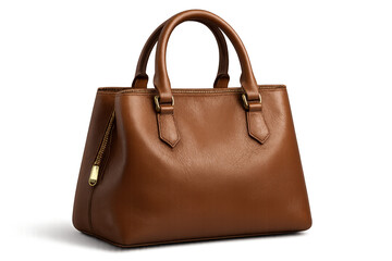 Naklejka premium Stylish brown leather handbag isolated on transparent background, elegance accessory