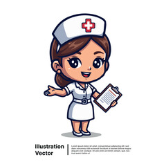 Friendly Cartoon Nurse Holding a Clipboard, Ready to Assist and Provide Healthcare Support