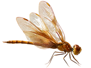 Golden Brown Dragonfly Side View with Extended Wings Isolated on White Background PNG