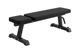 Flat weight bench for fitness, gym, exercise, and strength training isolated on transparent background