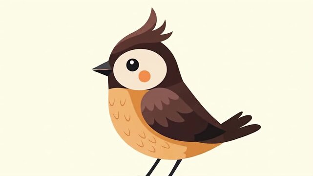 Cute cartoon bird with brown crest and brown and tan body on a pale background