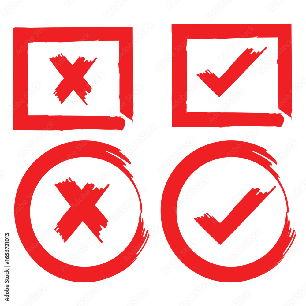 Poster hand-drawn red check mark illustration on black background symbol of validation and agreement concep