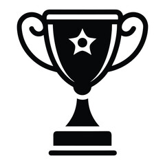 Black silhouette of a trophy cup with star and handles on white background award winner