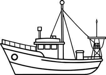 fishing vessel outline vector illustration line art