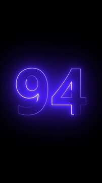 Glowing red color neon 94 text, Educational concept ,red 94 number, promote advertising concept isolate using QuickTime black background 4k animation .