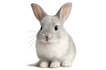 Adorable baby rabbit with soft grey fur isolated on transparent background
