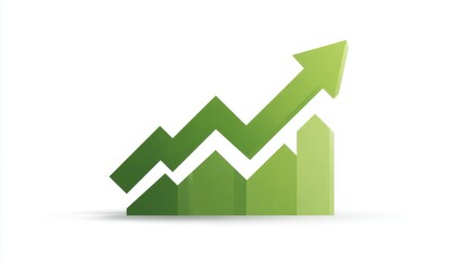 An upward arrow chart clipart, success element, bold flat design, green tones, isolated on white background. 