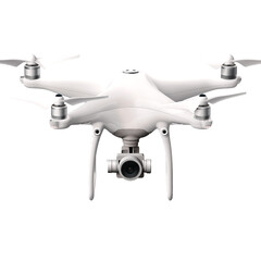 Flying drone with camera cutout isolated on a transparent background