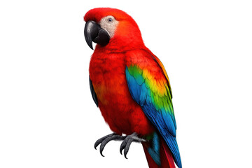 Fototapeta premium Vibrant red macaw parrot isolated on transparent background, full body view