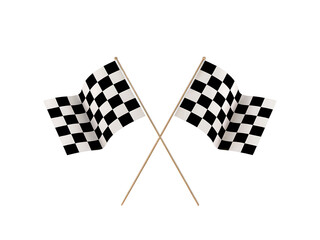 Fototapeta premium Checkered Flags Crossing Symbolizing Victory and Achievement in Racing Events Isolated on Black Backdrop for Graphic Design