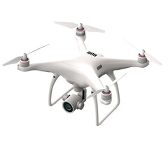 Flying drone with camera cutout isolated on a transparent background
