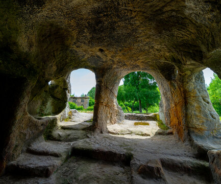 Rock hermitage of Saint Vincent in Cervera de Pisuerga, in the Palentina Mountains. Province of Palencia, Castile and Leon, Spain, Europe