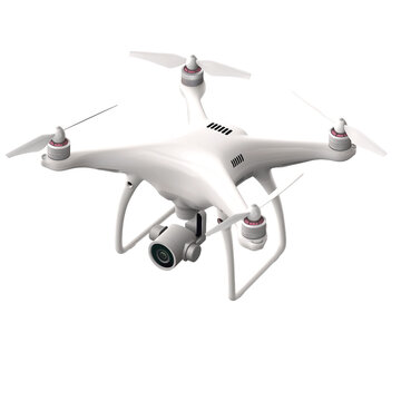 Flying drone with camera cutout isolated on a transparent background