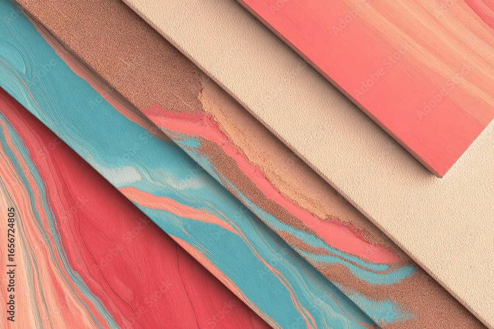 Poster colorful textured surfaces artfully arranged with vibrant colors and unique patterns in an abstract 