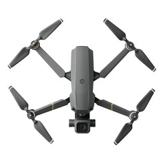 Flying drone with camera cutout isolated on a transparent background