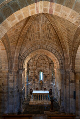 Collegiate Church of San Salvador de Cantamuda in the municipality of La Pernía in the Palencia Mountains. Province of Palencia, Castile and Leon, Spain. Europe