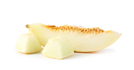 Pieces of fresh ripe melon isolated on white