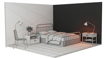 Modern bedroom design interior perspective