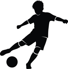 Naklejka premium Silhouette of a boy kicking a soccer ball, capturing the energy and action of youth sports