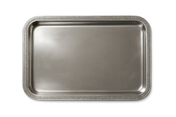 Fototapeta premium Elegant silver serving tray with ornate border, isolated on transparent background.