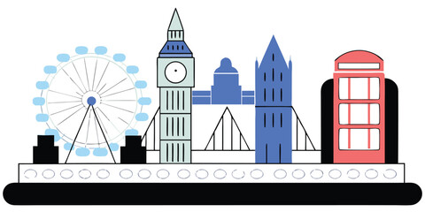 Iconic london skyline silhouette on a clean white background