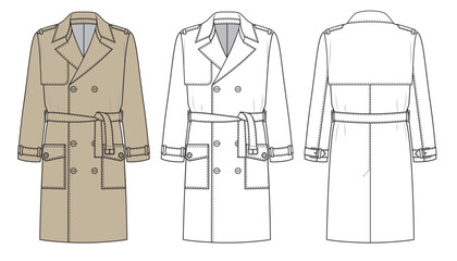 Set of a Man Trench Coat with a belt, beige and white
