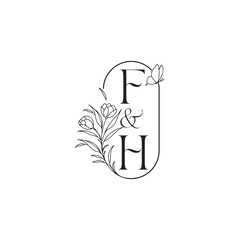 wedding initial concept alphabet FH luxury minimalist logo design caligraphic style monogram letter