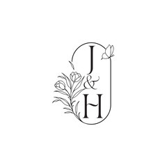 wedding initial concept alphabet caligraphic style monogram letter luxury minimalist logo design JH