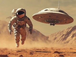 An astronaut is running away from alien plate.