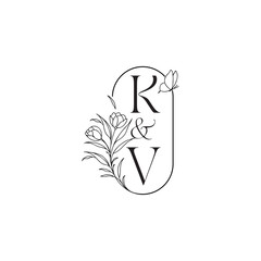 wedding initial concept alphabet caligraphic style monogram letter luxury minimalist logo design KV