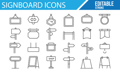 Simple Signboard Icons for Use in Travel, Navigation, and Street Sign Design