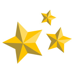 Three-dimensional gold stars icon, symbol, sign, design on transparent background. Golden star PNG