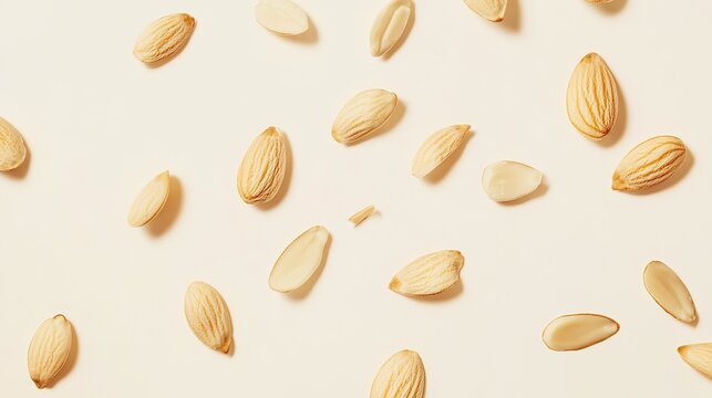 Falling white almond seeds isolated on a white background,  png - Powered by Adobe