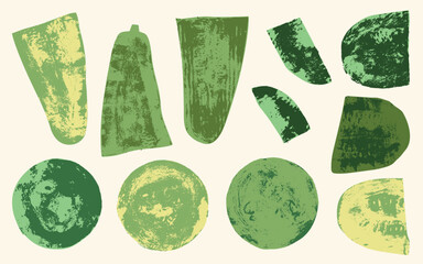 Hand-drawn vector shapes of zucchini, melon, and squash with distressed textures, ideal for nature-inspired art, kitchen wall prints, and organic product branding.